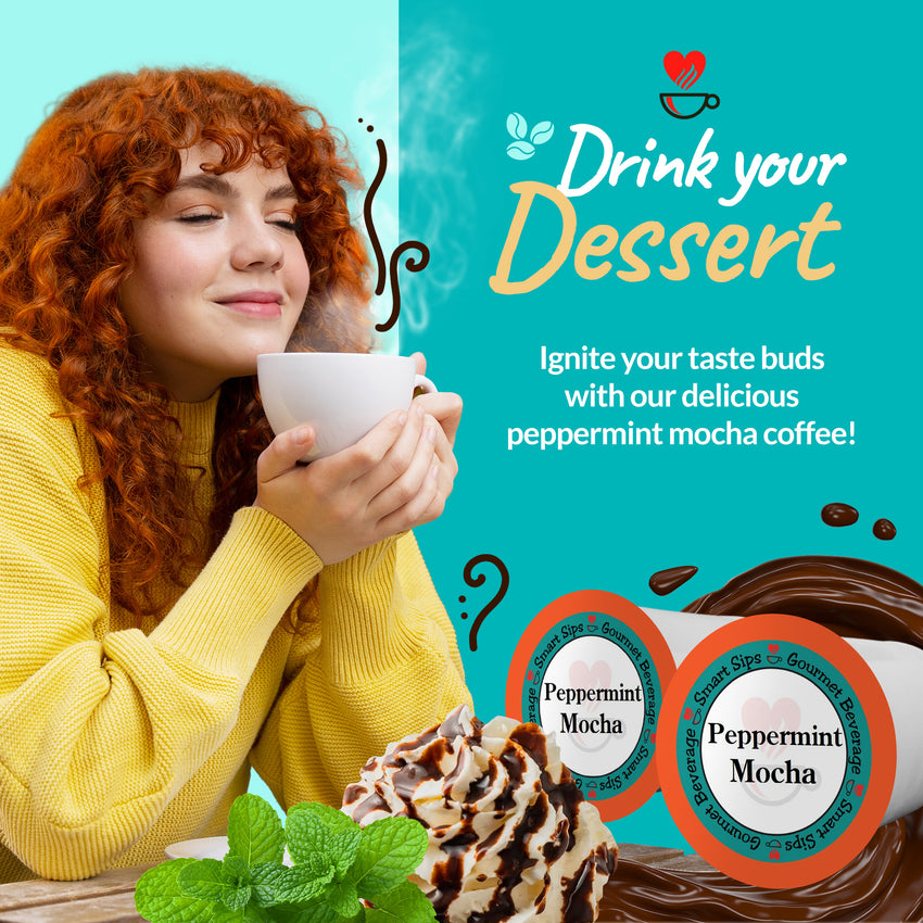 Peppermint Mocha Coffee, Flavored Single Serve Coffee Pods for Keurig K-cup Brewers