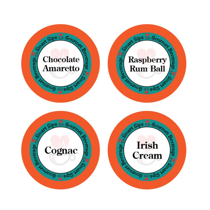 Liquor Flavored Gourmet Coffee Variety Pack - Raspberry Rum Ball, Cognac, Irish Cream, Chocolate Amaretto, Single Serve Cups for Keurig K-cup Brewers