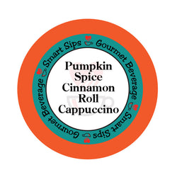 smart sips coffee, pumpkin spice cinnamon roll coffee cappuccino latte, pumpkin coffee, fall, contains dairy, low calorie, low sugar, low carb, keurig k cup kcup, k-cup, pod, pre-sweetened, one step latte cappuccino, kosher